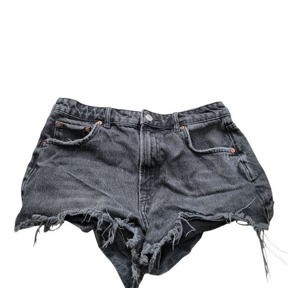Zara Shorts Womens 8 Black Denim High-Waisted Denim Distressed - Picture 1 of 7